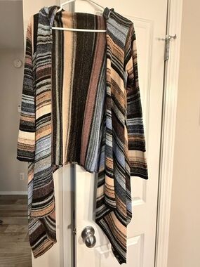 Goddis Striped Hooded Open Cardigan Sweater - Blue, Cream & Brown BNWOT